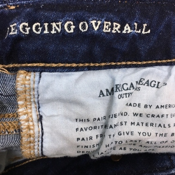 AMERICAN EAGLE Jeans Jegging Overall Dark Wash Stretch Denim Size 8 Regular - Picture 6 of 13